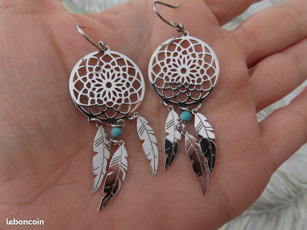 Boucles D'oreilles Artisanales Amérindiennes Zuni/Navajo - Turquoise Et Bois, Crochets