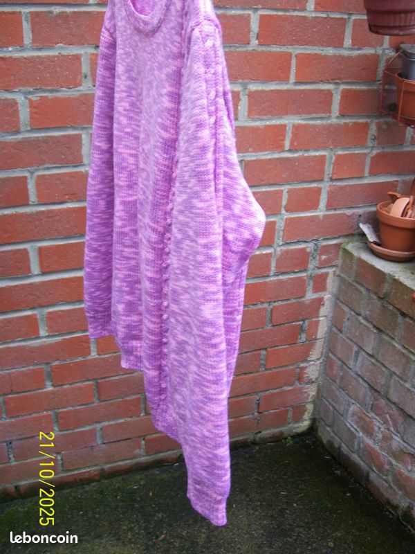 Pull Dame Rose Chiné T 44/46 Torsades Manches et Devant (image 4)