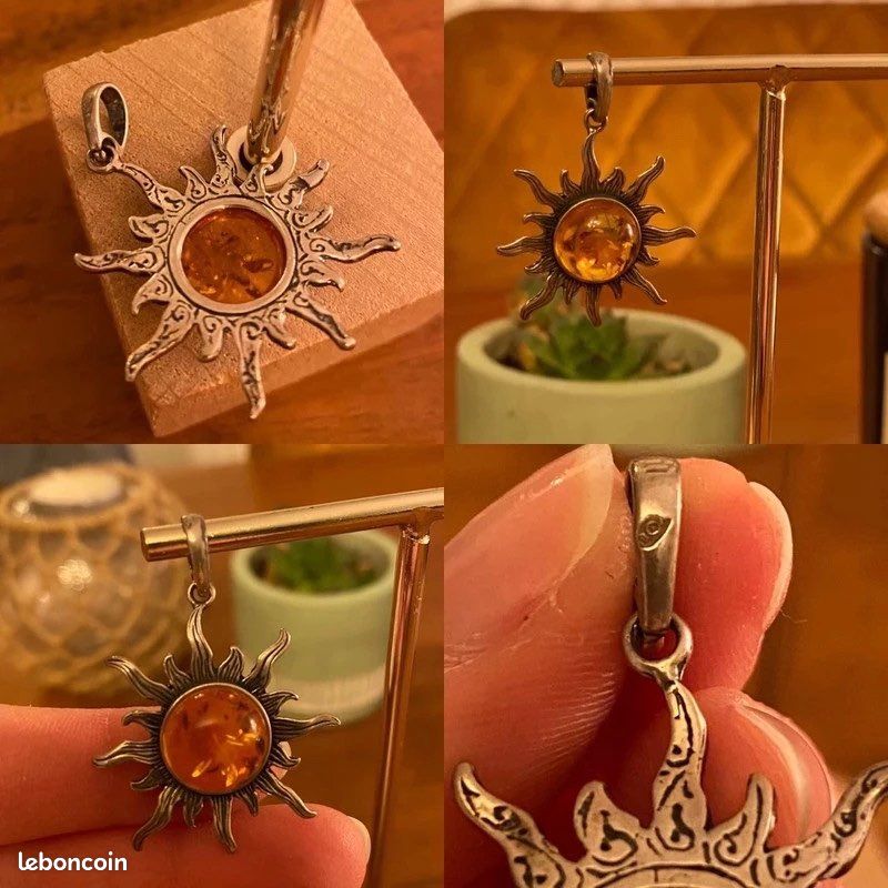 Pendentif Soleil Ambre & Argent 925 neuf (image 2)