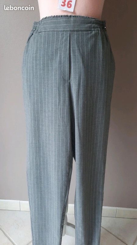Pantalon Pimkie Gris Rayures - Taille 36, Style Large, Neuf Sans étiquettes