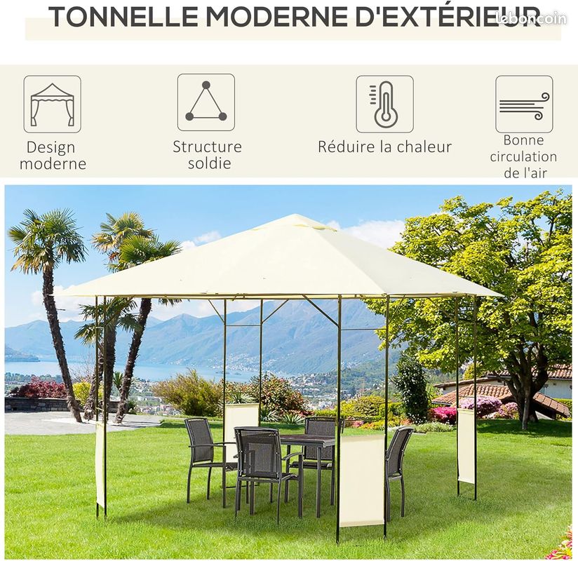 Tonnelle Barnum Pavillon de Jardin 3L x 3l x 2,6H m Toile Crème (image 4)