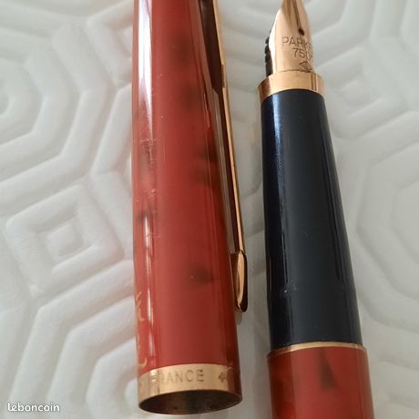 Stylo Plume PARKER 35 French Lady Laque Rouge Jaspe - Plume Or 18k, Occasion Rare