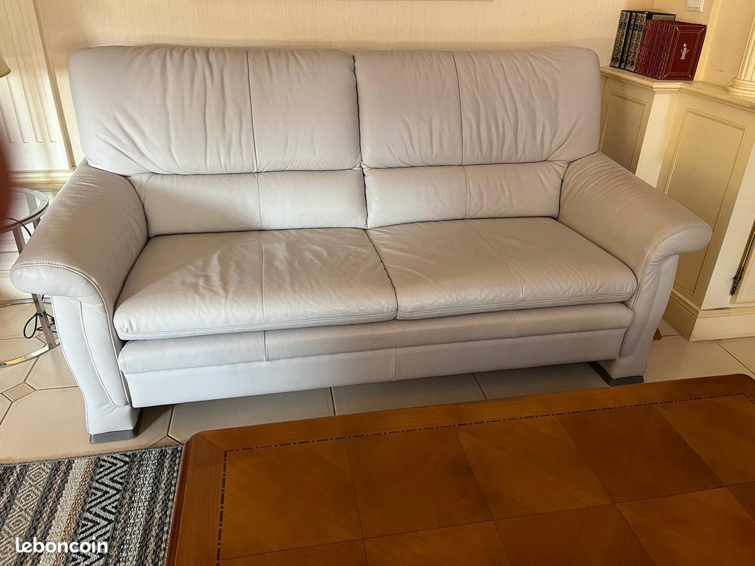 VIDE-MAISON – Lot complet de meubles en bois massif, canapé cuir et tableaux (image 11)