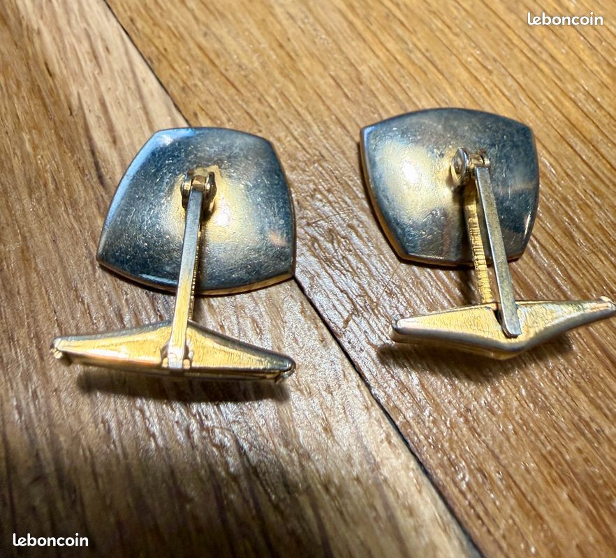 Anciens Boutons De Manchettes En Laiton - Centre Bleu - Occasion Très Bon état - Vintage
