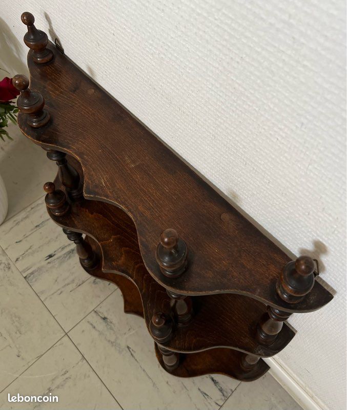 Étagère ancienne/bibliothèque murale/présentoir à 3 étages/mini étagère sur pied de style Napoléon III, en bois massif, vintage et tendance (image 11)