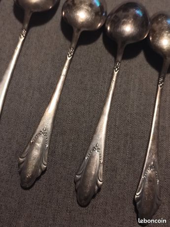 Série de 6 cuillères de table Soupe vintage en métal argenté
