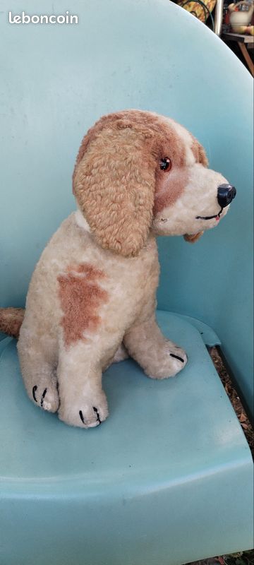 Peluche Ancienne 1913 Chien Bourrage Paille Ossature Métal
