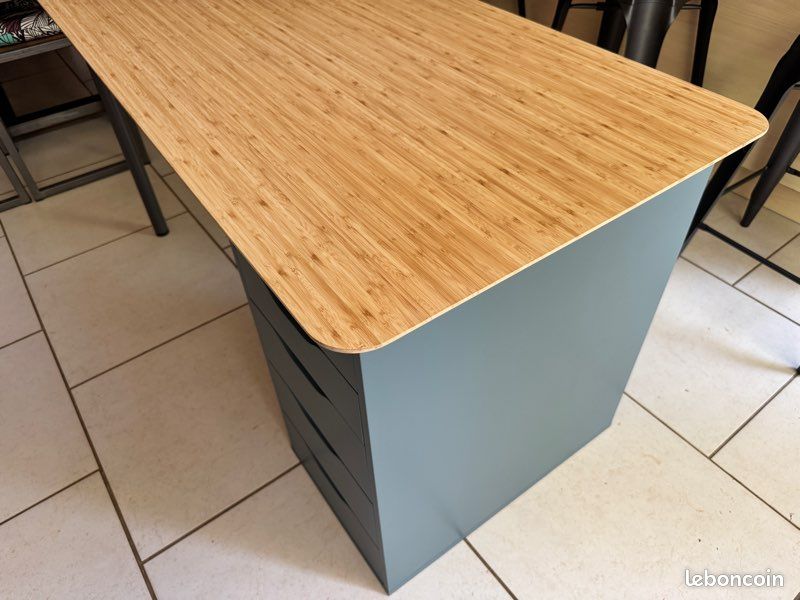 Bureau Ikea Caisson Alex édition limitée gris vert plateau bambou Anfallare 140x65 pieds acier gris Adils (image 4)