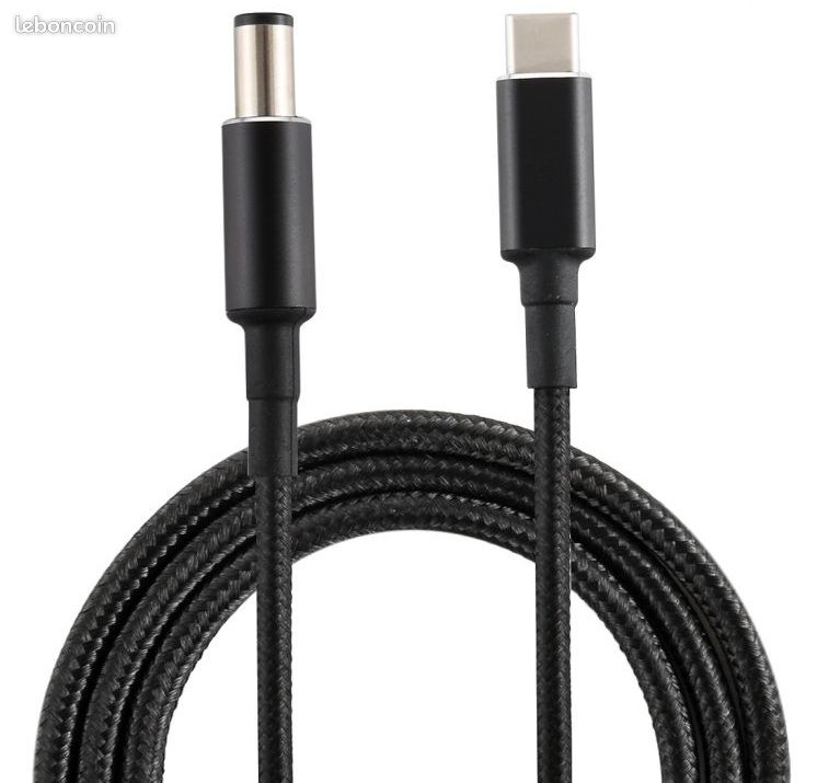 PD 100W 7,4 x 0,6 mm mâle vers USB-C / Type-C câble de charge d'alimentation en nylon mâle pour HP, DELL, longueur du câble: 1,7 m (image 3)