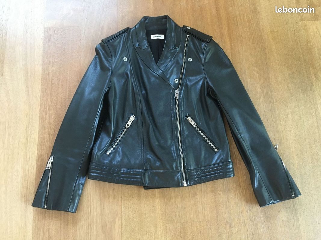 Blouson Cuir Noir Zadig & Voltaire Taille S - Occasion Bon état - Style Moto