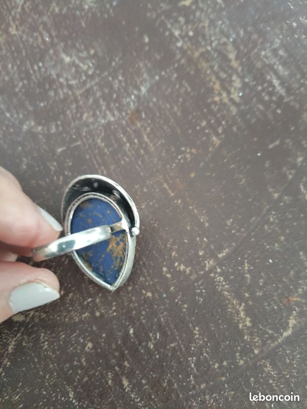 Bague visage lapis lazuli casque surmonté pierre topaze bleue sur argent 925 taille 57 (image 2)