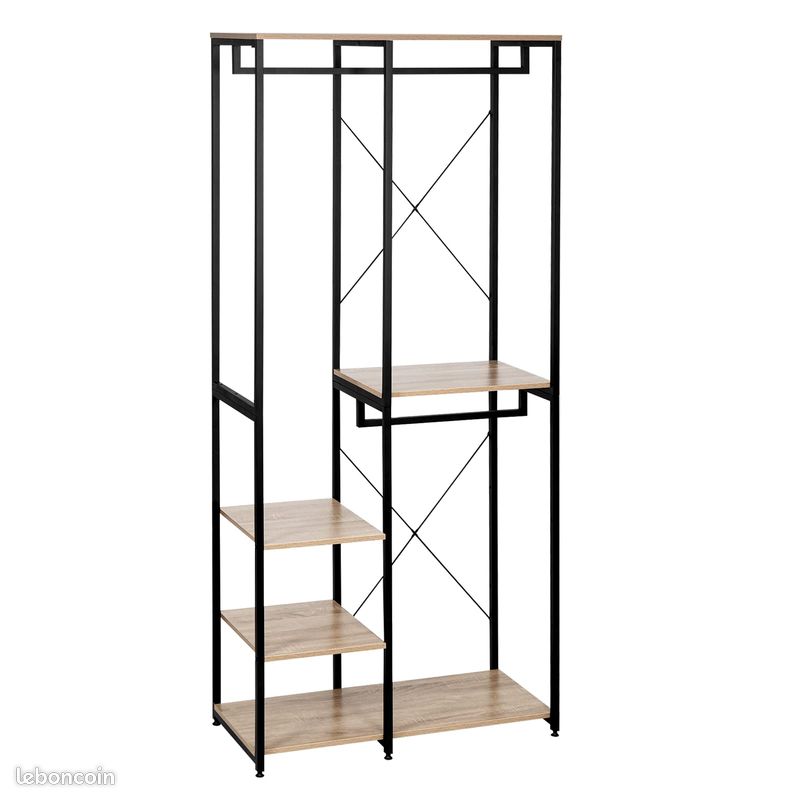 Penderie Bois + Acier Dressing Chambre Rangement Etageres (image 1)