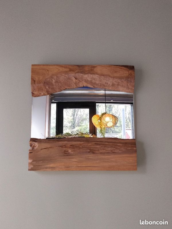 Miroir décoratif avec cadre en bois véritable de teck (image 1)