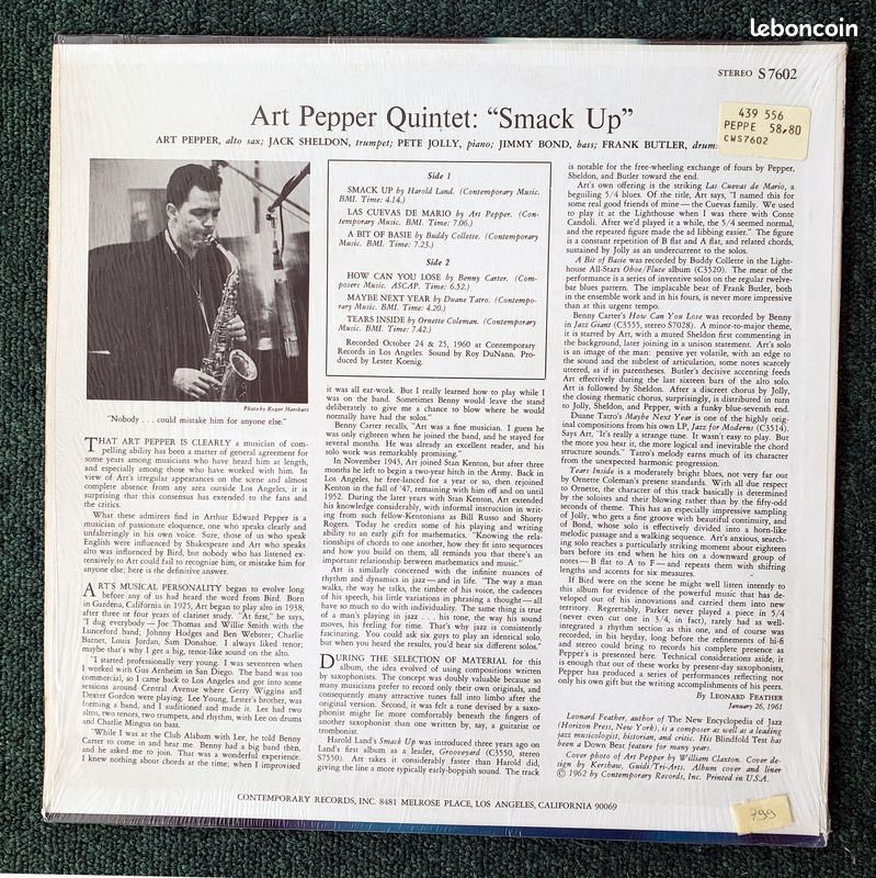 ART PEPPER QUINTET SMACK UP - Vinyle USA (image 2)