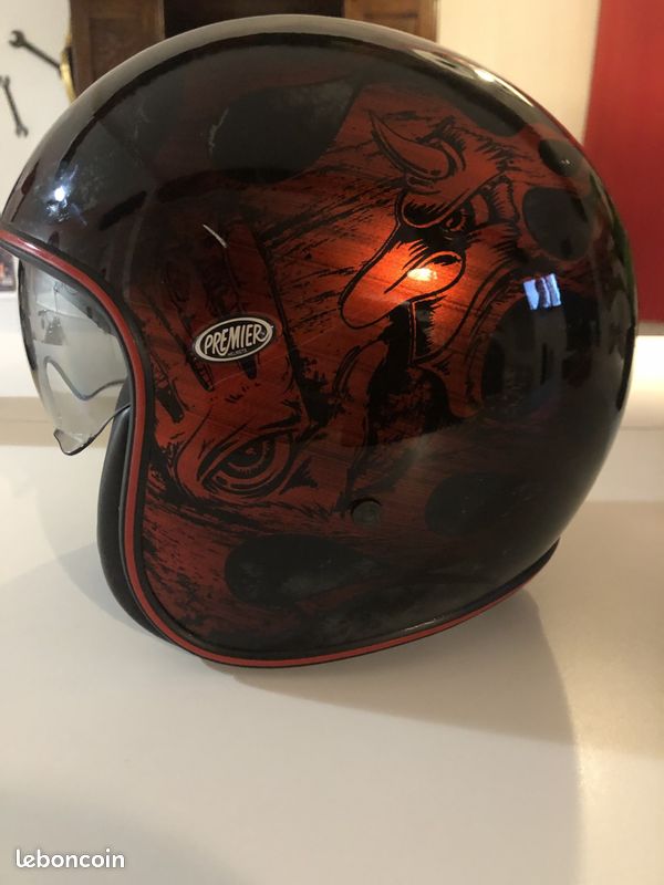 Casque Moto Jet Vintage Bd Red Chromed - Premier