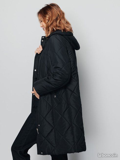 Manteau hiver long matelassé à capuche noir taille 46 Afibel