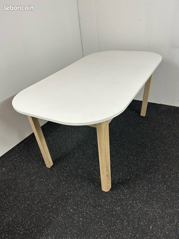 Table laqué salon blanc bois +rallonge (image 2)