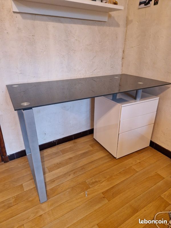 Bureau en verre avec tiroirs rangement (image 1)