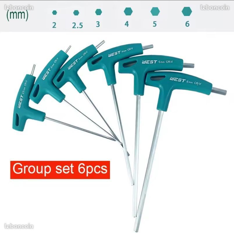 6 clés allen hexagonale poignée T outils réparation vélo, tournevis, assemblage de vélo, clé Allen, 22mm, 3mm, 4mm, 5mm, 6mm, 8mm 6 pièces (image 2)