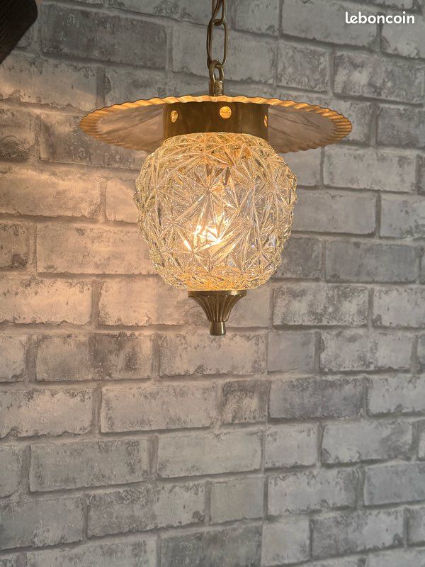 Lustre doré verre ciselé vintage (image 3)