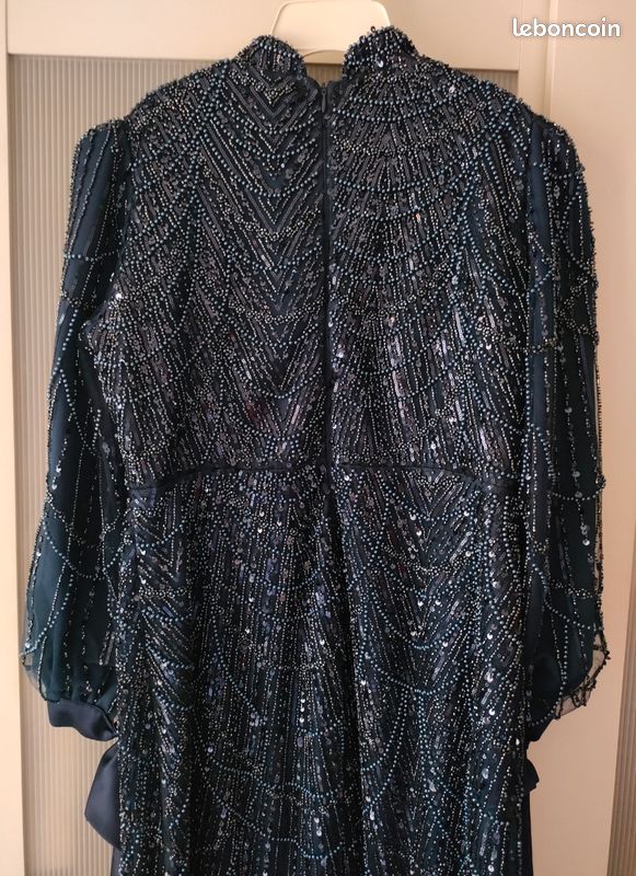 Robe soirée perles bleu marine 42 (image 12)