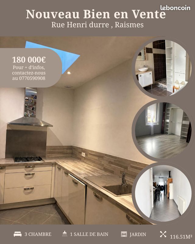 Maison 4 pièces 117 m² · à Raismes · 116,5 m² · 180 000 €