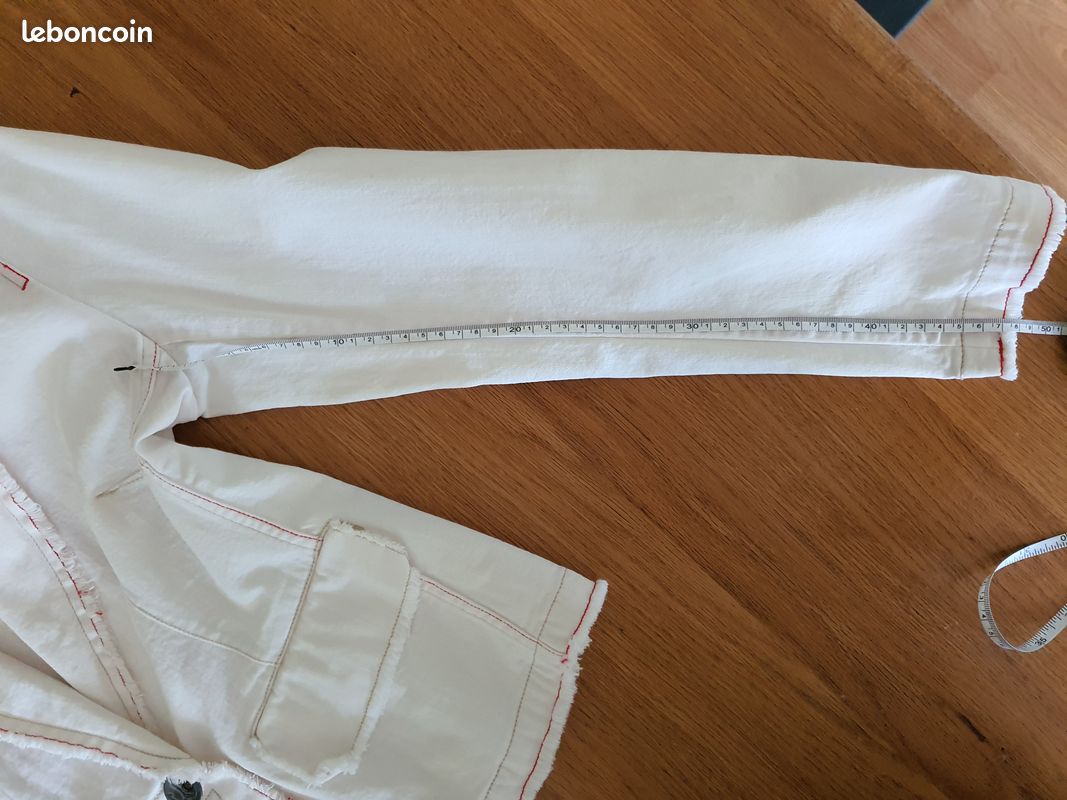 326-Veste jeans blanc liseré rouge Cop Copine T40 (image 10)