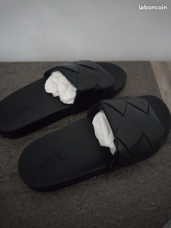 Mules plates Claquettes tissées noir femme uk 7/40 neuves (image 4)