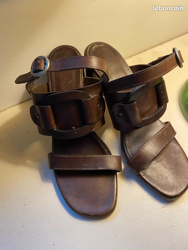 Nu-pieds tout cuir brun foncé (image 4)