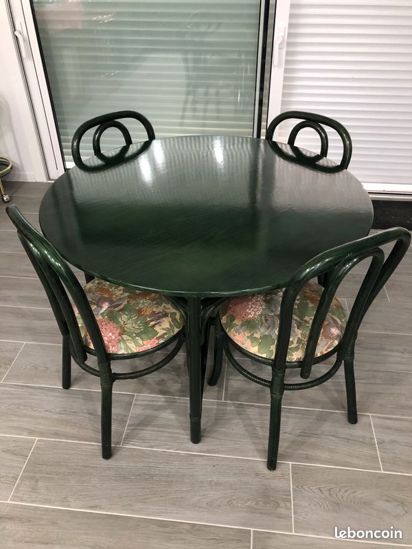 Table et chaises rotin vintage années 80 (image 1)