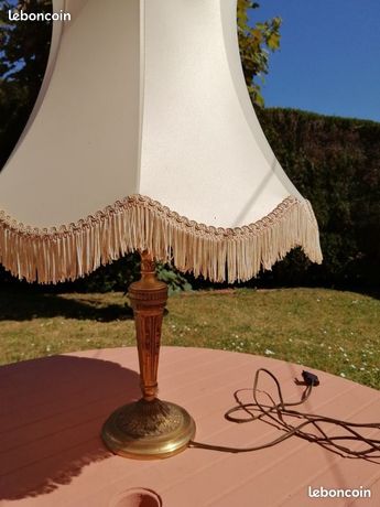 Petite Lampe De Chevet En Laiton/bronze Avec Abat-jour – Vintage – Occasion