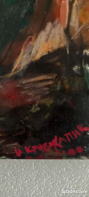 Grande huile sur toile 100X80 abstraction ‟Bataille de Kosovo 1389”– signé Krivokapic (Кривокапић) peintre Serbe (image 2)