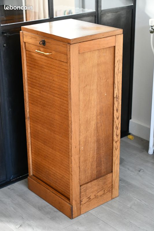 Classeur De Bureau En Chêne à Rideaux Et Tiroirs – Style Antique XXe