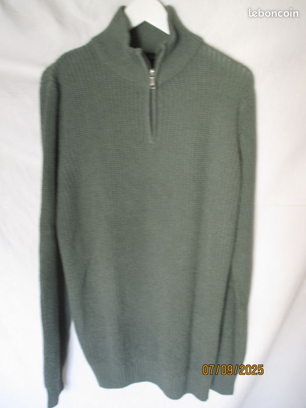Pull Homme Col Zippé Vert Amande T.40/L neuf avec étiquette (image 3)