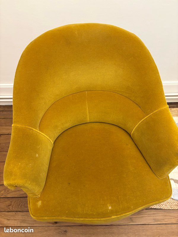 Fauteuil vintage velours jaune moutarde – style années 50/60 (image 3)
