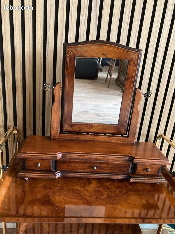 Psyché vintage de table en ronce de noyer et marqueterie (image 1)