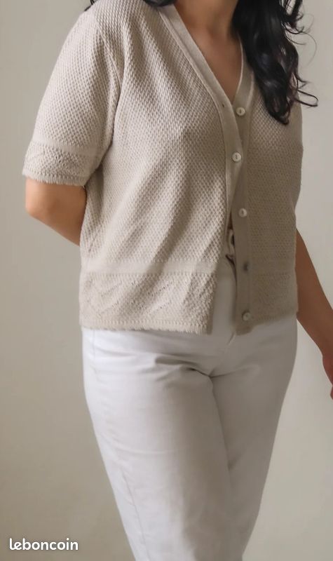 Cardigan à manches courtes beige clair vintage (image 2)