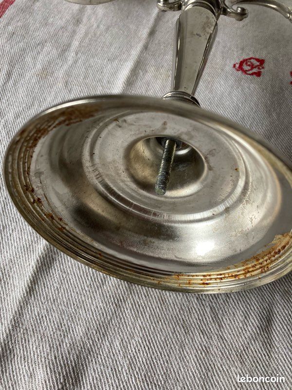 Grand Candélabre Métal Argenté Style Romantique - 23,5 X 29 Cm - Très Bon état