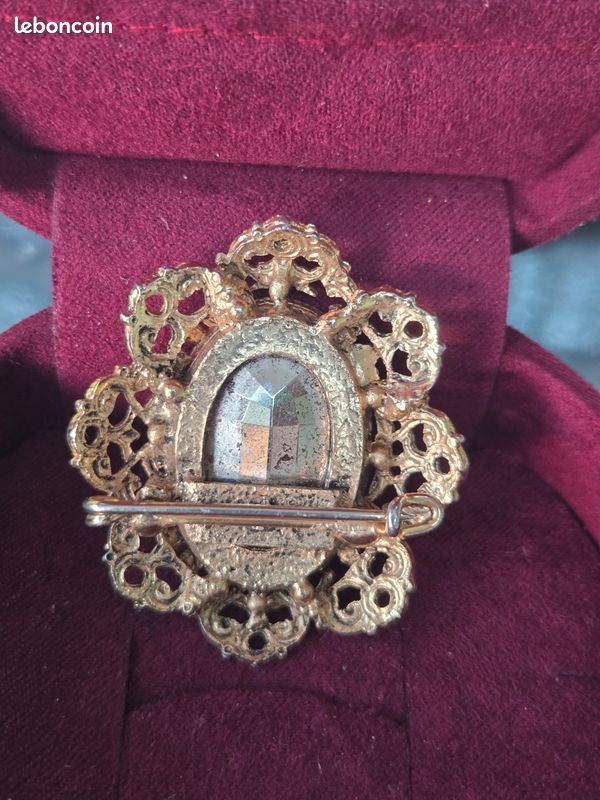 Lot De 2 Bijoux Anciens XIXe Siècle - Broche & Épingle Avec Pierre Œil De Chat Vert/Jaune