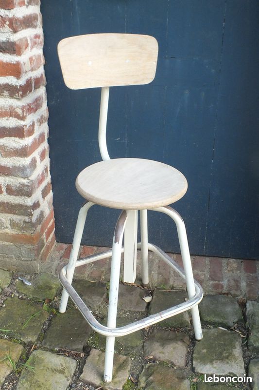 Chaise architecte UNIC SAUTEREAU 1950 métal bois industriel vintage atelier loft France Neuilly (image 1)