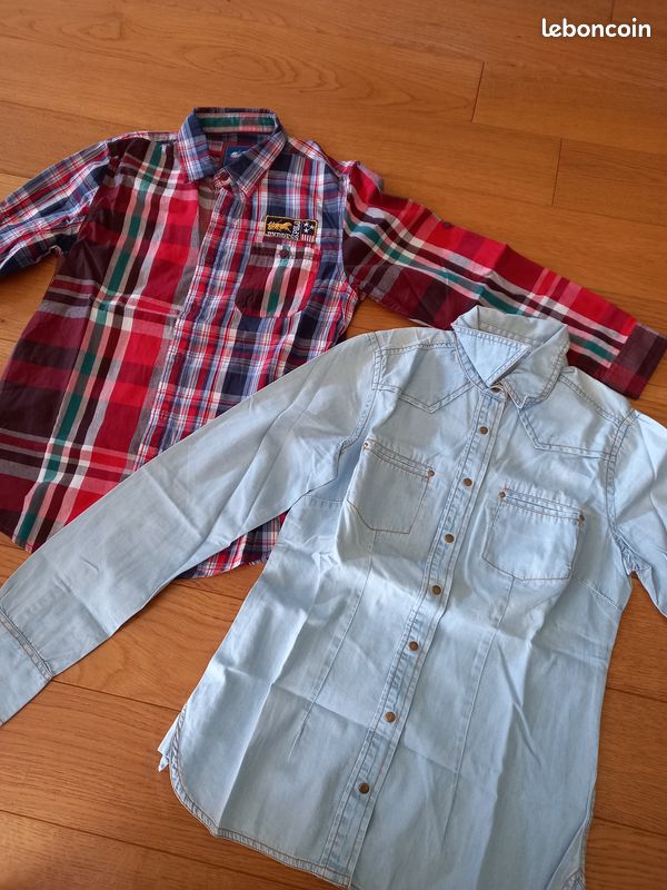 2 superbes CHEMISES manches longues 11-12 ans CHEMISE POLO EXPRESS + CHEMISE en jean's / bobp (image 4)