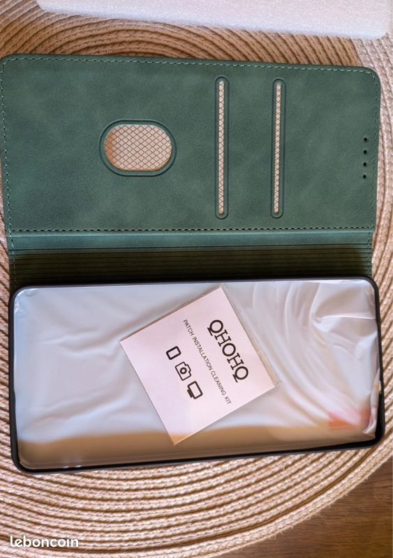 Pack Neuf : Étui Portefeuille Cuir Vert QHOHQ + Verre Trempé pour Samsung S25 Edge 5G (image 3)