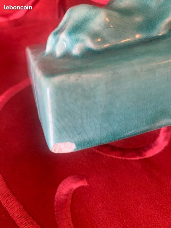 Très beau Lion en céramique bleu céladon (image 11)