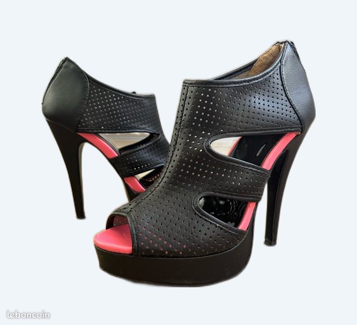 Sandales talons hauts Pimkie noir rose cuir vegan Chaussures