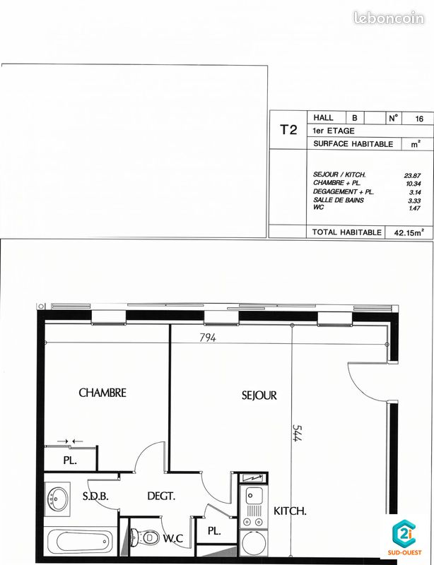 Appartement 2 pièces 42 m² · à Carcassonne · 42 m² · 56 900 €