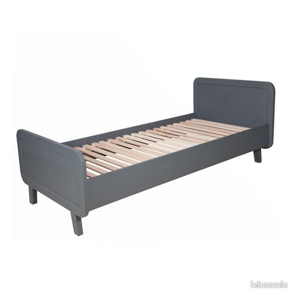 Lit laurette enfant + lit tiroir couleur gris souris parfait etat (image 2)