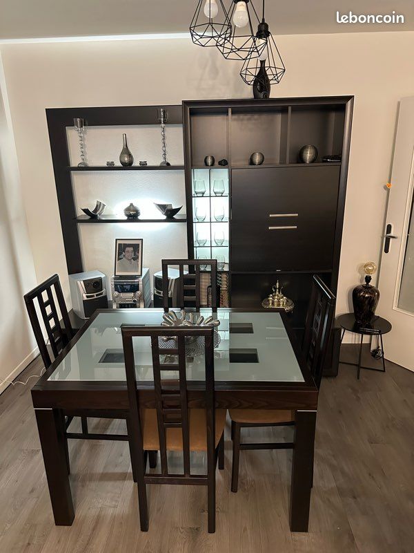 Ensemble Salle à Manger – Table en Verre + 4 Chaises + Meuble Buffet (image 1)