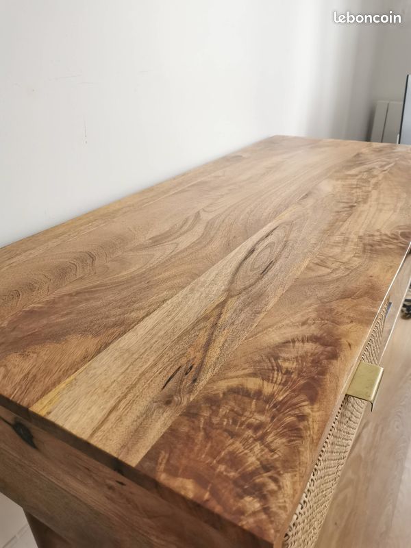 Bureau en manguier massif et cannage (image 3)