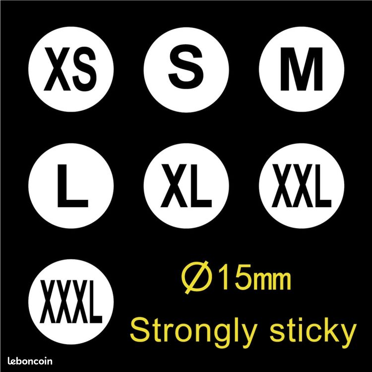 Lot De 250 étiquettes De Taille Brodées Noires XS/S/M/L/XL - Pour Couture Et Marquage Vêtements