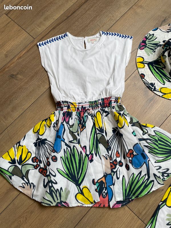 Jupe Fille Catimini Taille 2 Ans - Coton Léger, Motif Tropical, Bleu, État Très Correct